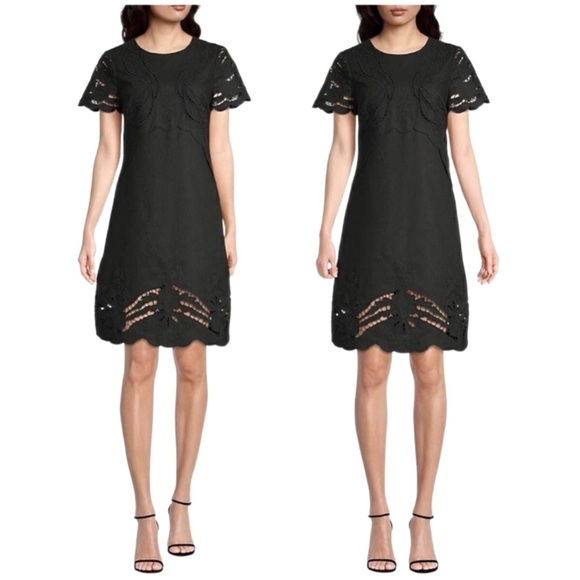 Kobi Halperin Lisa Eyelet Lace Trim Flutter Sleeve Jewel Neckline Mini Dress NEW - Picture 3 of 11